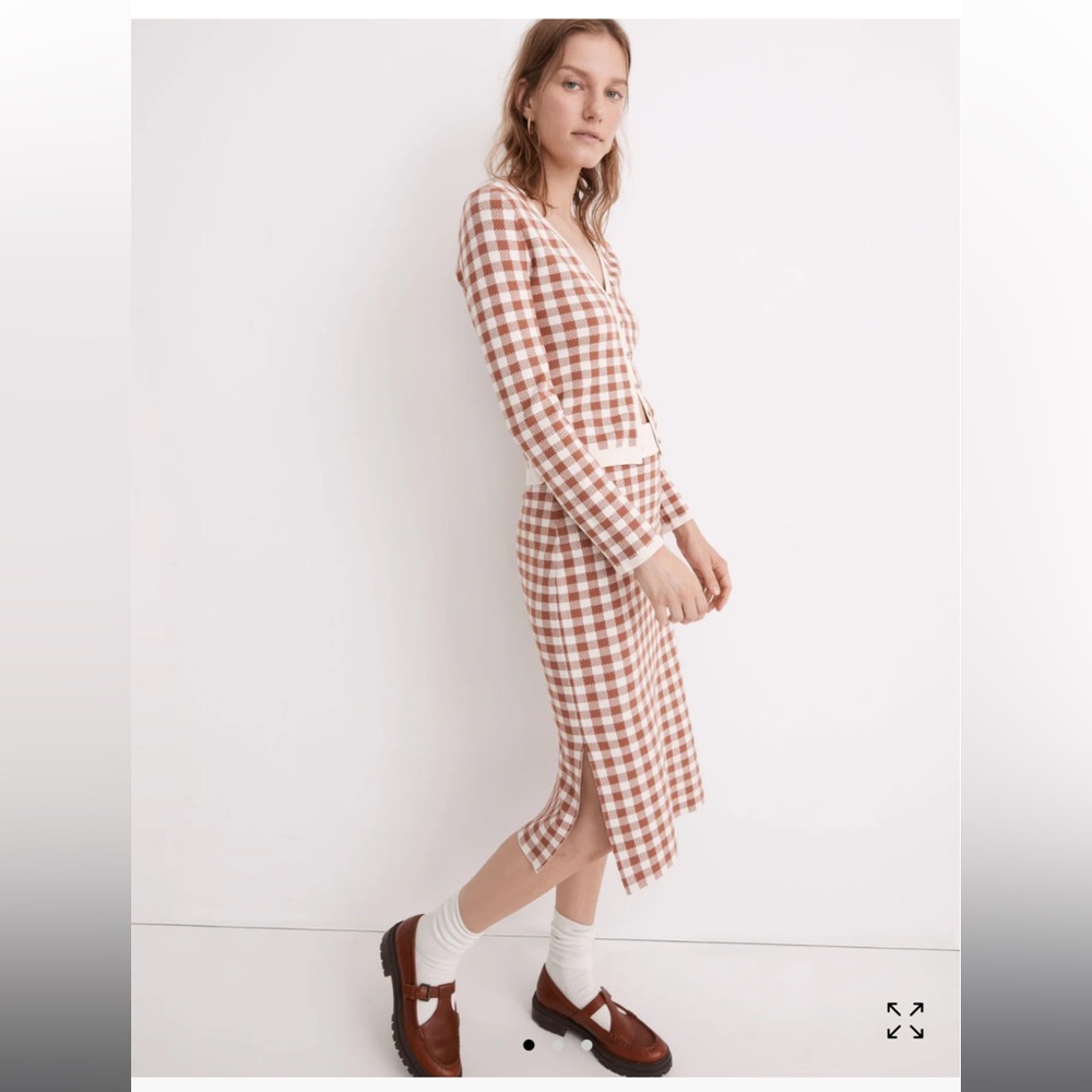 Madewell Carmon Crop Cardigan Sweater in Gingham Check, XS 🤎🤍